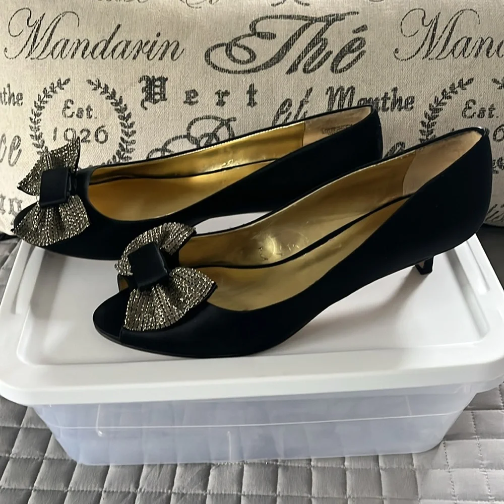 Nine West Black and Silver Heels with Rhinestone Embellishments - Picture 3 of 8